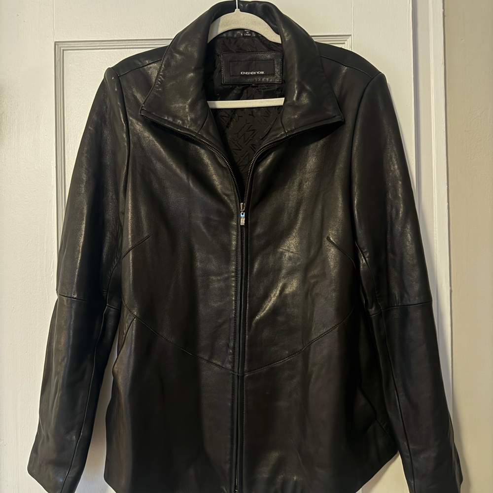 Jones New York Women's Black Leather Jacket